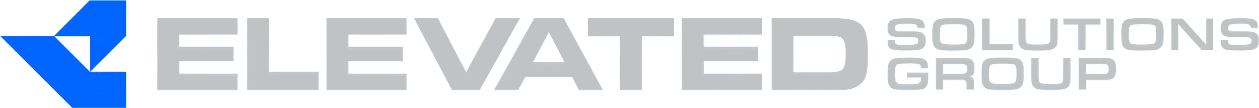 e-logo Logo for Elevated Solutions Group featuring a bold, blue geometric design on the left and the words "ELEVATED SOLUTIONS GROUP" in large, light gray text to the right.